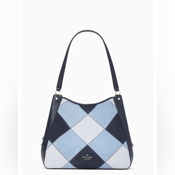 KATE SPADE LEILA PATCHWORK DENIM MEDIUM TRIPLE COMPARTMENT SHOULDER BAG NWOT - Picture 3 of 8